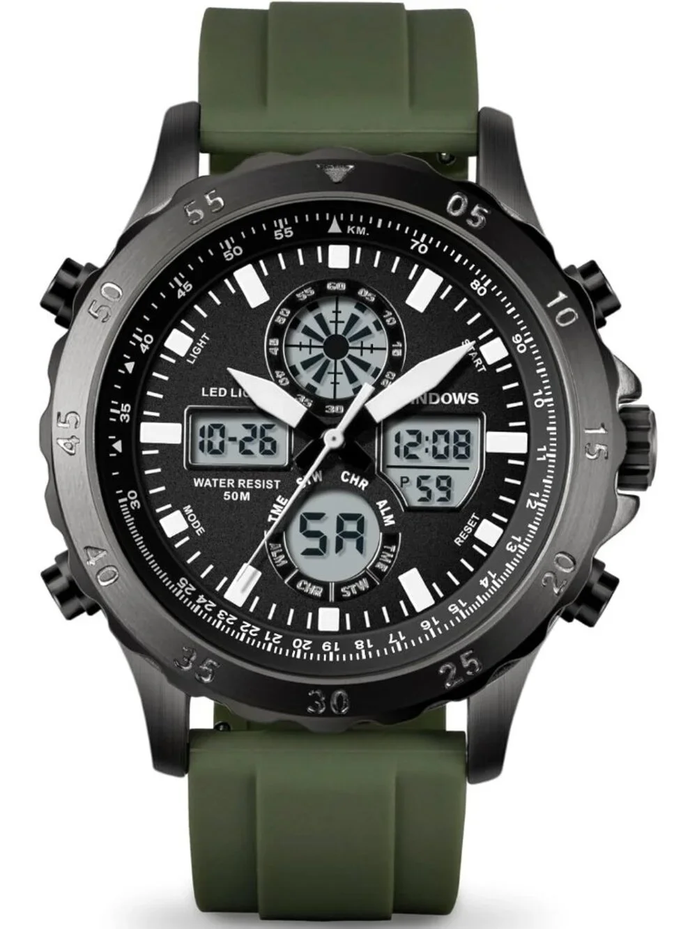 Men's Army Green Analog Quartz Waterproof Military Multifunctional Digital Watch